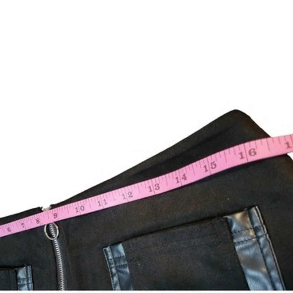 Kancy Kole Black Faux Suede‎ Mini Skirt Front Zip Faux Leather Trim Pockets XL